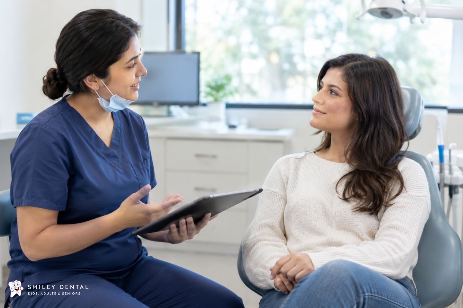 Dental consultation about preventive care at a Boston-area dental office